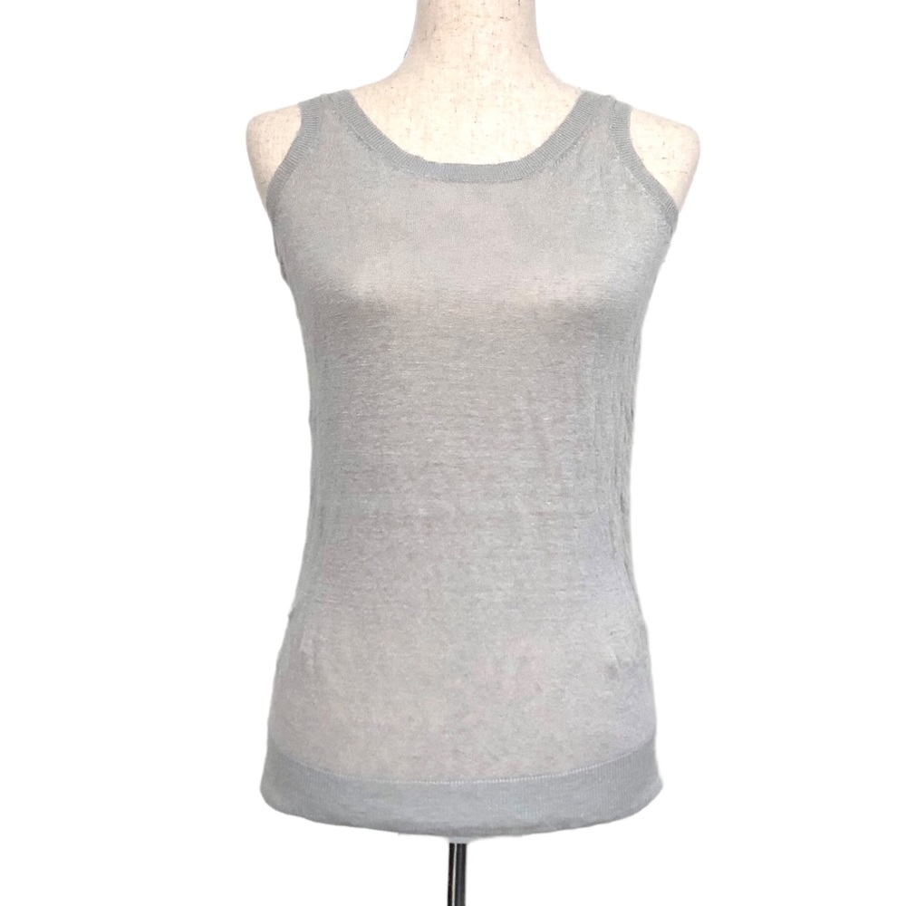 Michael Kors Women’s Scoop Neck Sleeveless Linen Stretch Tank Top, Gray Size XS